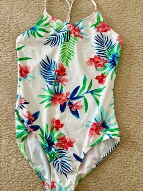 Girls' White Floral One-Piece Swimsuit